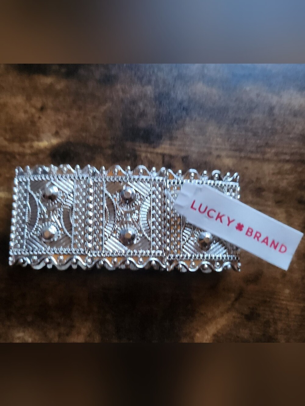 Lucky Brand Silver Tone Stretch Bracelet With Detailed Embossed Pattern